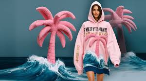 Cozy Fashion Starts with Pink Palm Puff Hoodie